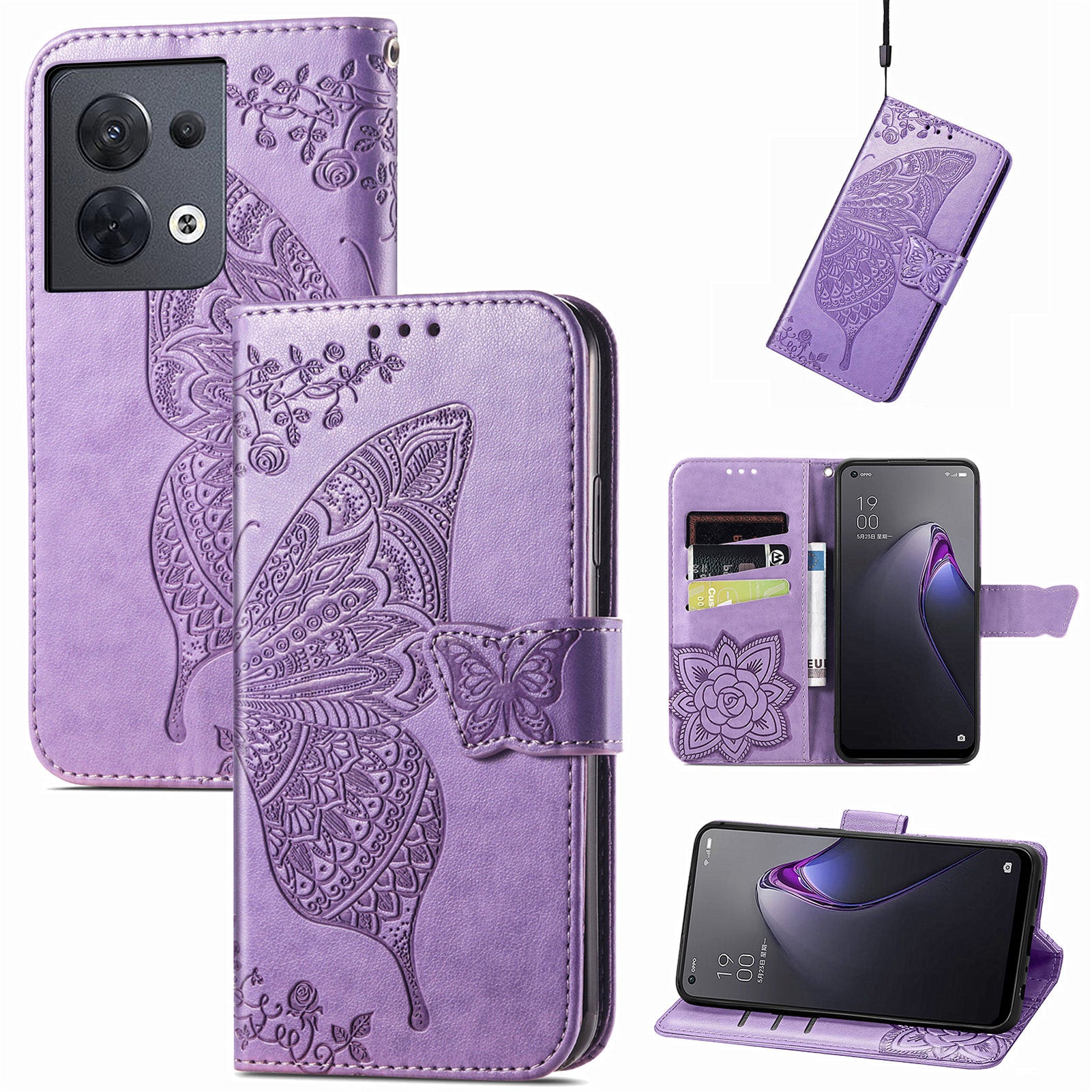 For Oppo Reno8 5G (Global Version) PU Leather Anti-drop Phone Case Foldable Stand Imprinted Butterfly Pattern Flip Phone Wallet Cover For Oppo Reno8 5G (Global Version) PU Leather Anti-drop Phone Case Foldable Stand Imprinted Butterfly Pattern Flip Phone Wallet Cover